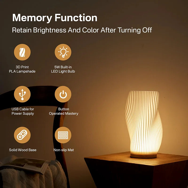 3D Desk Lamp Pleated Bedroom Bedside Lamp 3 Levels Dimmable Desk Lights LED Night Light Coffee Shop Card Seat Atmosphere Lamp